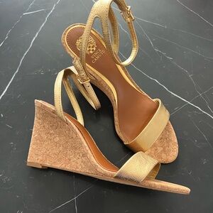 Vince Camuto Gold Wedge Sandals - Leather